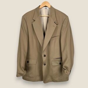 TravelSmith Travel Blazer Sport Coat Jacket Men 46L Tan Cotton Blend Safari USA